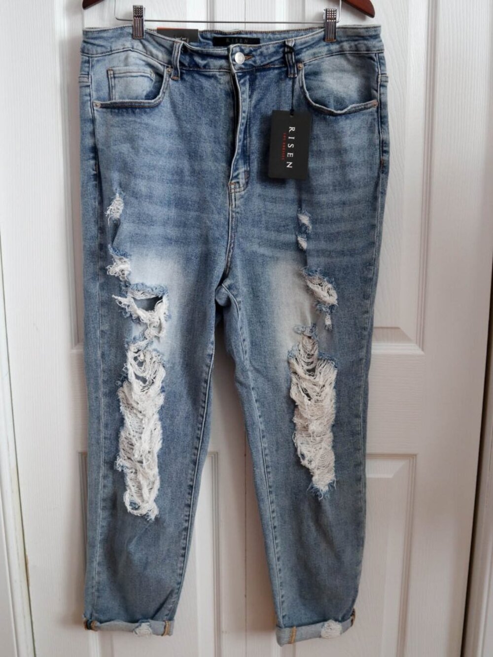 Risen Los Angeles Women's Jeans 2XL Relaxed Fit Roll Up Skinny Distressed Denim